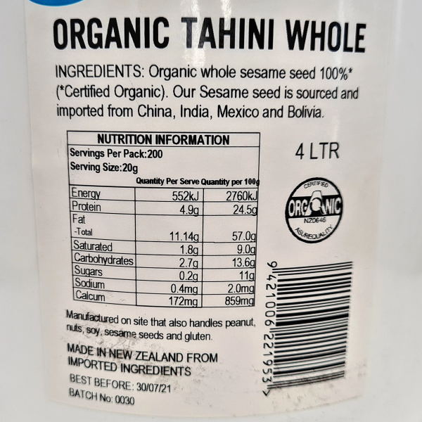 Organic Whole Tahini - 4lt Pail Online now