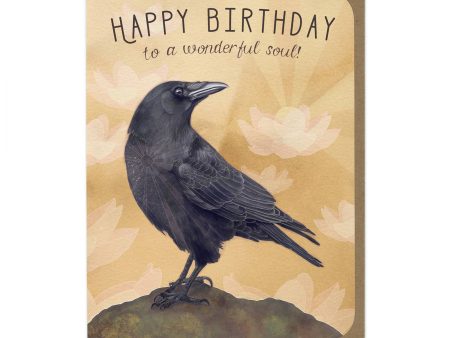 BIRTHDAY Crow and Lotus - Greeting Card Cheap